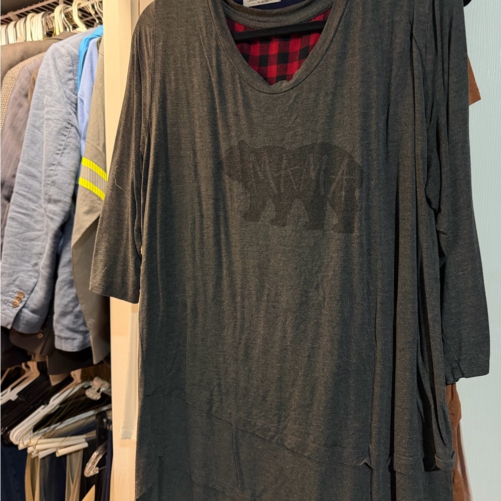 Latched Mama Charcoal Bear Tunic with Plaid Detail